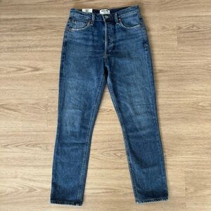 NWT agolde nico dark blue subdued high waisted rise straight slim denim jeans